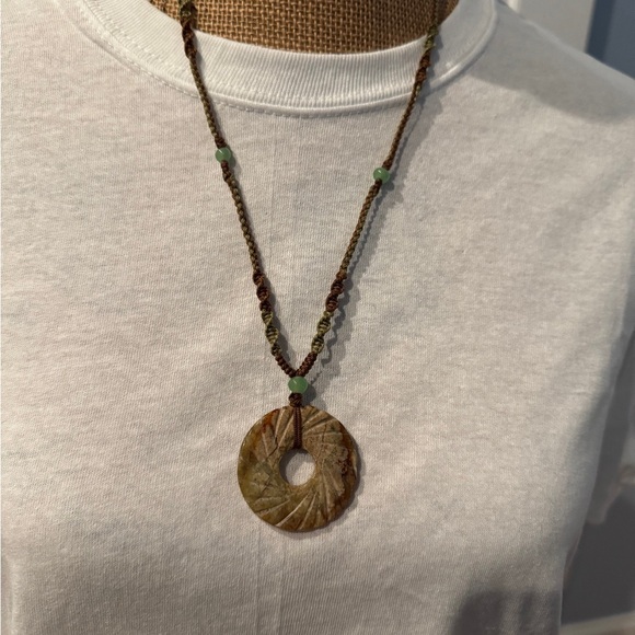 Vintage Jade Wheel  Pendant Necklace - Picture 2 of 8